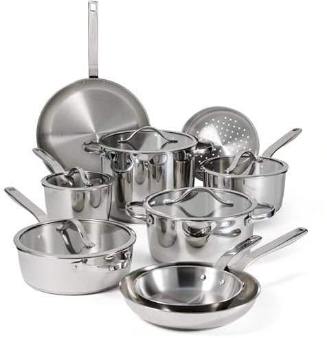 Tramontina Tempo Tri-Ply Base Stainless Steel 14-Piece Cookware Set with Glass Lids, Pots and Pans Kitchen Set, Induction-Ready, Oven-Safe, Dishwasher-Safe