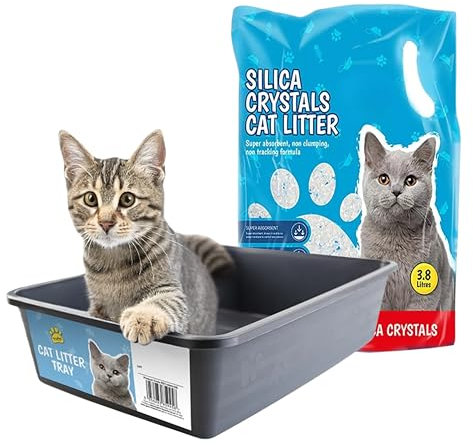 ADEPTNA Premium Silica Crystal Cat Litter with Durable Cat Litter Tray Odour Control High Absorbency Low Tracking 3.8L Biodegradable Dust Free Minimise Spillages Suitable for Cats & Kittens