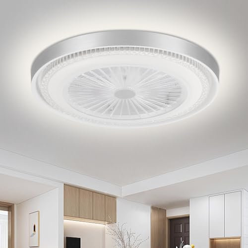 Deckenventilator mit Beleuchtung,Ø50cm LED Deckenleuchte mit Ventilator,3 Farbtemperatur Dimmbare Deckenleuchte mit Fernbedienung & APP,6 Geschwindigkeiten Leise Deckenventilator mit Lampe