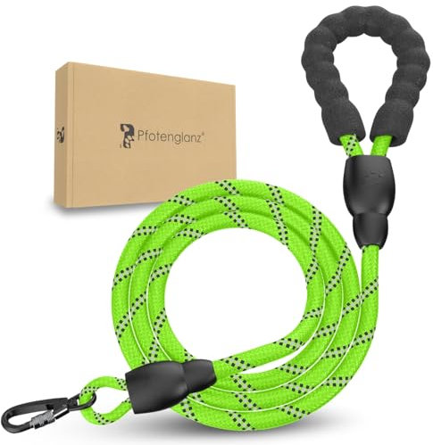 Pfotenglanz Hundeleine Leine reflektierend mit Sicherheitskarabiner 180 cm Lange Laufleine für Hunde in schwarz. Schleppleine leicht mit gepolstertem Griff Führleine Hund reißfest (Grün)