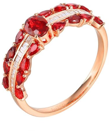 Skcess 18 Karat Roségold Verlobungsring Rot Rubin Oval, Ring für Freundin Bohrreihe mit 1,02 Karat Rotem Rubin und Diamant Ring Damen Größe 47 (15.0)
