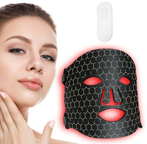 Rotlicht Mask Gesicht, Rotlichtlampe LED Maske Gesicht 7 FarbenLichtmaske mit 270 Perlen, Wiederaufladbare LED Maskes Gesichts für Gesichtsschönheit, Anti-Aging, Verjüngung (fig. reaktionär)