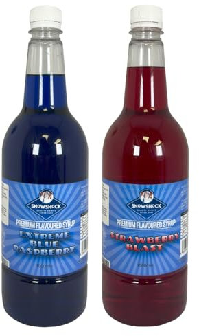 SnowShock Twin Pack 2x1ltr Slush Syrup Blue Raspberry & Strawberry - Concentrate Dilute for Ice/Slushy Machine, Flavoured Slushie Maker, Compatible with Ninja Slushie Machines