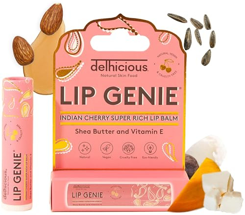Delhicious Cherry Nourishing Lip Balm for Dry Lips | Cherry Flavoured Vegan Lip Balm with Shea Butter, Vitamin E and Mango Butter for Moisturising Dry, Cracked Lips