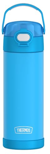 Thermos Kids FUNTAINER Water Bottle 0.47 L, Neon Blue, Children's Stainless Steel, Cold for 12 Hours, Dishwasher Safe, Carbonated Leak-Proof, Drinking Bottle for School