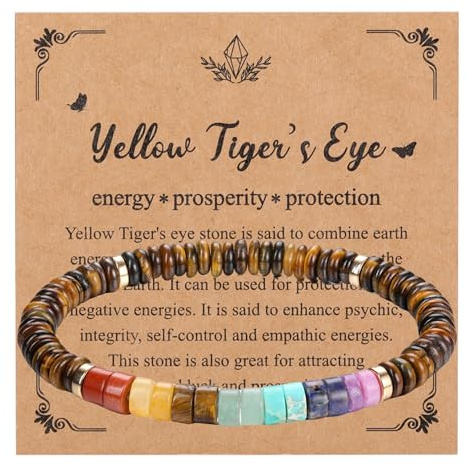 GEHECRST Chakra Armband Tigerauge Armband Heilsteine Armbänder Echte Steine Armbänder Tigerauge Perlenarmband Yoga Energietherapie Reiki Heilung Glücksarmband Schmuck für Damen Herren
