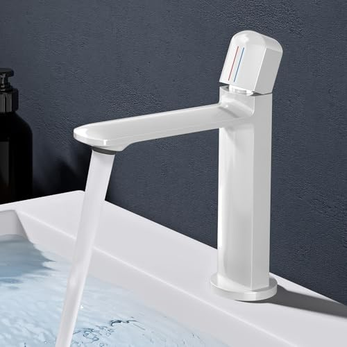 doporro Wasserhahn Bad weiß, Waschtischarmatur 131 mm Auslaufhöhe | Waschbecken Armaturen mit Vollmessing-Körper, Mischbatterie im modernen Design, Armatur Badezimmer 1190