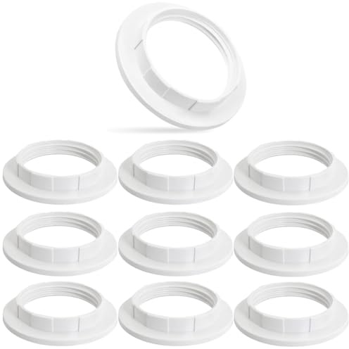 COYUN 10 Pezzi e14 Anello a Vite Paralume, Paralume e14 Anello Convertitore, Portalampada e14, Struttura Paralume, Plastica Paralume Anello Riduttore Utilizzato, Per Lampada Da Tavolo Comodino, Bianco