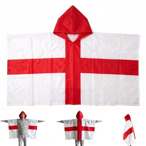 World Cup Football 2026 England Flag Hooded Cape St Georges Flag for Sports Events Festivals Parades Football World Cup European Championship Festive Gatherings Outfit Convenient to Store and Carry