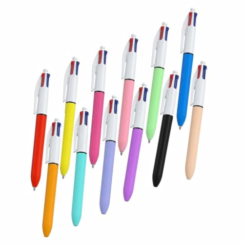 Aihoom Lot de 12 Stylos à Bille 4 Couleurs, Stylo Multifonction 1,0 mm, Écriture Fluide, Fournitures de Bureau pour Prise de Notes et Usage Quotidien