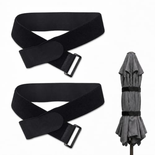 DEFIYEAR 2 Pack Adjustable Heavy Duty Hook and Loop Garden Parasol Straps | Polyester Fabric, 3.8cm X 40cm Velcro Ties, Plastic Buckle,For Various Umbrellas Camping Outdoor Storage