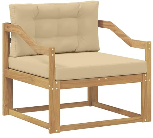 vidaXL Outdoor Mittelsofa Polyester Weiß, Akazienholz Outdoor Mittelsofa, wetterfestes Patiositzmöbel, modernes Möbel für Gartenlounge und Balkon