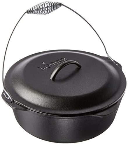 Lodge 8.52 litre / 9 quart Pre-Seasoned Cast Iron Dutch Oven / Casserole Dish (with Spiral Bail Handle), Black