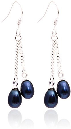 Sweet & Happy Girl's Store 5-6mm 7-8mm x Tropfen Blue Pearl Ohrringe Sterlingsilber-Haken