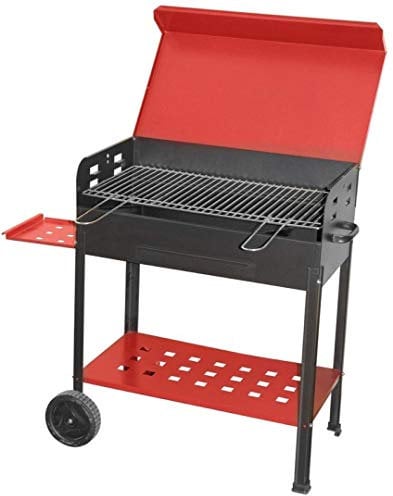Barbecue A Carbone 'Vanessa' In Ferro Verniciato. Con Ripiano Laterale, Mensola Inferiore E Ruote. Griglia In Acciaio Con Manici Frontali E Coperchio.