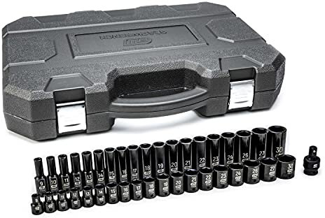 GearWrench 84948N 39 Pc. 1/2 Drive 6 Point Standard & Deep Impact Metric Socket Set, Black