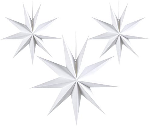 White Paper Star Lanterns Christmas Decorations, 9 Pointed Paper Star Lanterns, Xmas Decorations, Christmas Tree Decorations Hanging Paper Stars (30cm 3pcs)