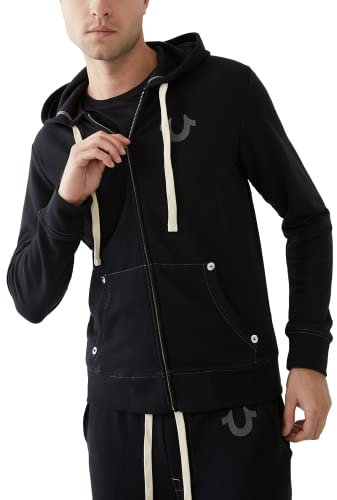 True Religion Herren Boeddha logo met ritssluiting Kapuzenpulli, Schwarz, XL EU