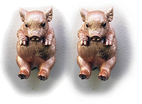 Gall&Zick Set/2 Wandhaken Schwein Rosa Metallic Dekoration Polyresin Haken Garderobenhaken