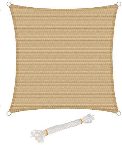 WOLTU Vela ombreggiante 3x3m in HDPE 180 g/m² Traspirante Tenda a Vela Parasole Quadrato Protezione Solare Respirante Anti UV Giardino Esterni Sabbia