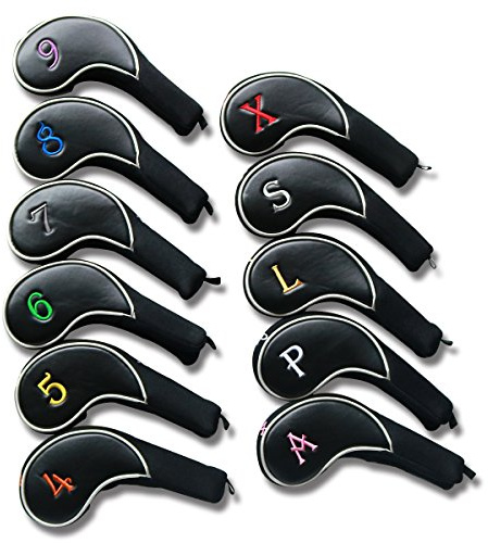 CRAFTSMAN GOLF Black Iron Head Covers Headcover Set with Colorful No. for Taylormade Cobra Mizuno Etc.Suitable for Right and Left Hander Golfer