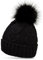 Caspar MU163 Damen Mütze Strickmütze mit tierschutzgerechtem Kunstfell Bommel und klassischem Zopf Strickmuster, Farbe:schwarz, Größe:One Size