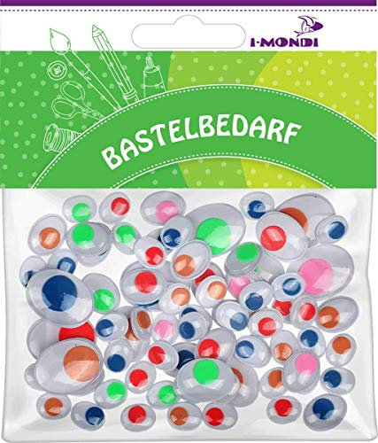 i-mondi® Wackelaugen selbstklebend oval 10mm 13mm 16mm 20mm sortiert mit Lid bunt 75 Stück