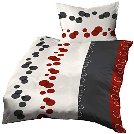 Gerald Wittmann Bettwäsche 140x200 cm + 70x90 cm, Baumwolle Mako Satin, Kreisen Rot Schwarz Weiß