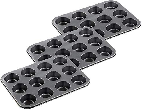 Rosenstein & Söhne Mini Kuchen Backblech: Antihaftbeschichtetes Backblech für 12 Muffins mit Ø 7 cm, 3er-Set (Muffin-Backform, Silikon Blech)