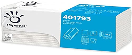 Papernet - Asciugamano Piegato a Z 401793, 20 Confezioni da 143 Pezzi Monouso di Carta in Pura Cellulosa, 2 Veli, Dimensione 23,4x23,00 cm