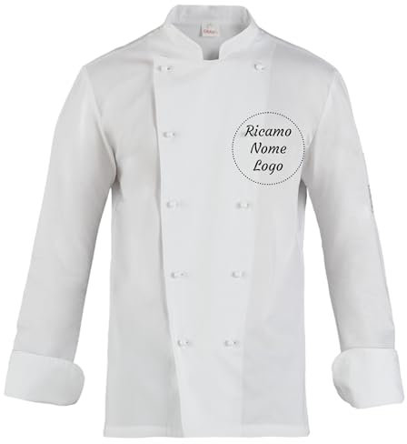 Giacca da Cuoco Unisex 100% Cotone 190gr – Manica Corta o Lunga – Con Bottone Estraibile o Clip – Personalizzabile con Ricamo – Vari Colori (Bianco, M)