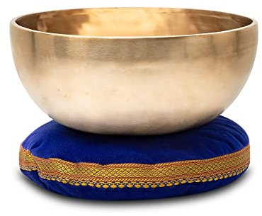 XDrum Therapeutische Klangschale Ton E Kissen Set - auf Ton E gestimmt - für Nabel-Chakra (Manipura) - ca. 24 cm Ø - ca. 1600 g - handgemachte Bronzelegierung aus Indien - inkl. passendem Kissen