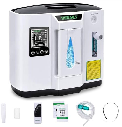 DEDAKJ Concentrador de Oxígeno 1-7L / min Ajustable, 90%±3% Alta Pureza, Generador de Oxígeno de Flujo Hogar Portátil Con Control Remoto, Certificado por la CE