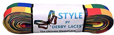 Derby Laces Style breite 10 mm gewachste Spitze für Rollschuhe, Hockeyschlittschuhe, Stiefel und normale Schuhe (Regenbogen-Block, 96 Zoll / 244 cm)