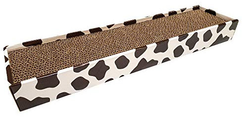 Croci Tiragraffi per gatti in cartone, 2 strati riversibili, con piedini antiscivolo, inclusa busta di erba gatta, stile Mucca, 48 x 12,5 x 5 cm