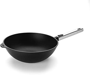 Woll Diamond Logic XR Pro Poêle wok et mélangeur à induction Ø 28 cm Hauteur 10 cm avec manche amovible en acier inoxydable Compatible tous feux Aluminium Passe au four Noir
