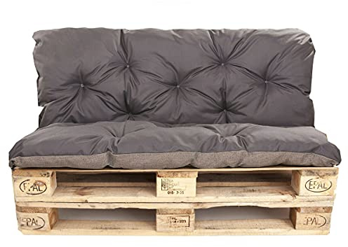 Cuscini per pallet, cuscini per pallet esterni, cuscino per pallet europeo, cuscino per divano, cuscino per mobili da giardino (set: 120 x 60 e 120 x 60 cm, grigio scuro)