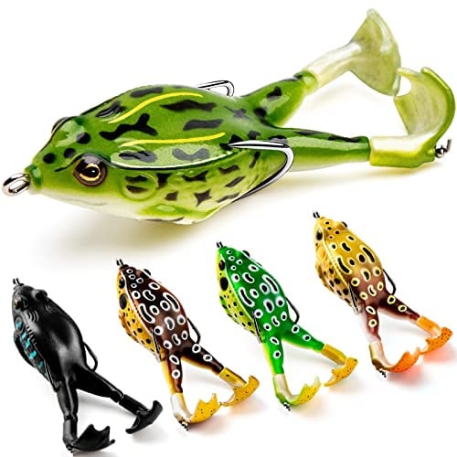 Topwater Frog Lure Bass Trout Fishing Lures Kit Set Realistic Prop Frog Soft Swimbait Floating Bait with Weedless Hooks for Freshwater Saltwater(Pack of 5)