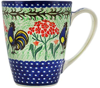 Ceramika Artystyczna - Taza de cerámica polaca auténtica de 623.7 g con diseño de baile de gallo, hecha a mano en Bolesławiec Polonia por Ceramika Artystyczna + certificado de autenticidad