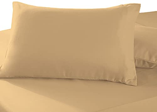 Pizuna 100% Cotton Housewife Pillowcases 2 Pack Tan 48x74cm, 400 Thread Count Long Staple Combed Cotton Pillow Cover, Sateen Weave Standard Housewife Pillowcase (Cotton Pillowcase Pack of 2)