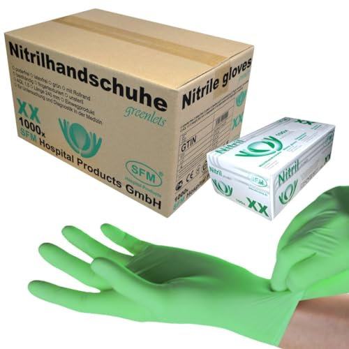 SFM ® GREENLETS Nitril : XS, S, M, L, XL grün puderfrei F-tex Einweghandschuhe Einmalhandschuhe Untersuchungshandschuhe Nitrilhandschuhe S (1000)