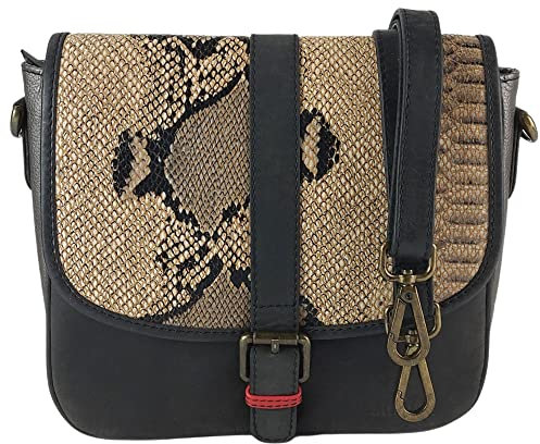 Sunsa Damen Umhängetasche. Kleine Ledertasche aus Lederreste. Modische Tasche. Damentasche als Crossover bag. Leder Trachtentasche für Sie die beste Geschenk (schwarz)