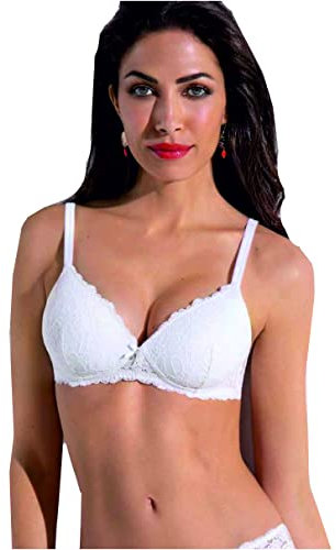 SIELEI 1 Pezzo Reggiseno Donna 2676 Senza Ferretto Push Up in Pizzo - Coppa B, Bianco 2B