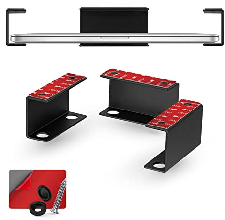 Brainwavz Adhesive Under Desk Laptop Holder, Metal Mount VHB & Screw In, Devices upto 1.8 Thick like Laptops Macbooks Surface, Keyboard Routers, Modems Cable Box Network Switch & More (Black)