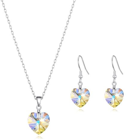 Philip Jones Aurora Borealis Herz-Set aus Sterlingsilber mit Zircondia®-Kristallen