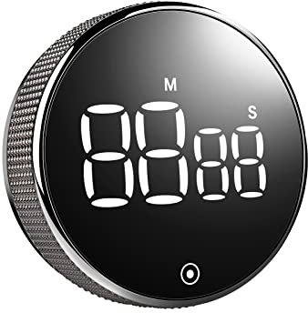 VIPMOON Timer,Küchentimer,küchenuhr,runde Kurzzeitmesser,magnetische Eieruhr,Kurzzeitwecker mit großem LED-Bildschirm und 3 Lautstärkestufen,für Kochen,Fitness,Backen,Backen,Studieren,Yoga (Schwarz)