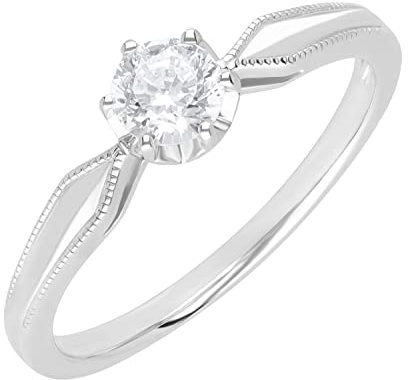 Ivy Gems 9ct White Gold 4.5mm Finest 100 Cut Swiss Cubic Zirconia Solitaire Engagement Ring (O)