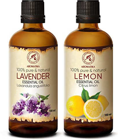 Aceite Esencial de Lavanda - Aceite Esencial de Limón 2x100ml - Lavandula Angustifolia - Citrus Limon - Puro y Natural - Aceite de Lavanda para el Buen Estado de Ánimo - Cuidado Piel - Aromaterapia