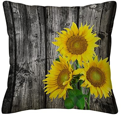 Correngo Kissenbezüge aus Baumwollleinen,Sonnenblume Nostalgische Dekoration, Quadratischer Kissenbezug Home Sofa Dekoration Kissenbezug 18 x 18