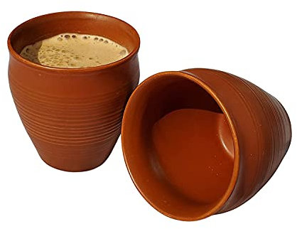 India Tea/Coffee Cups,Made by Earthen Glazed Terracotta Chai Kulhad 150ml Set of 6 Pcs pots
